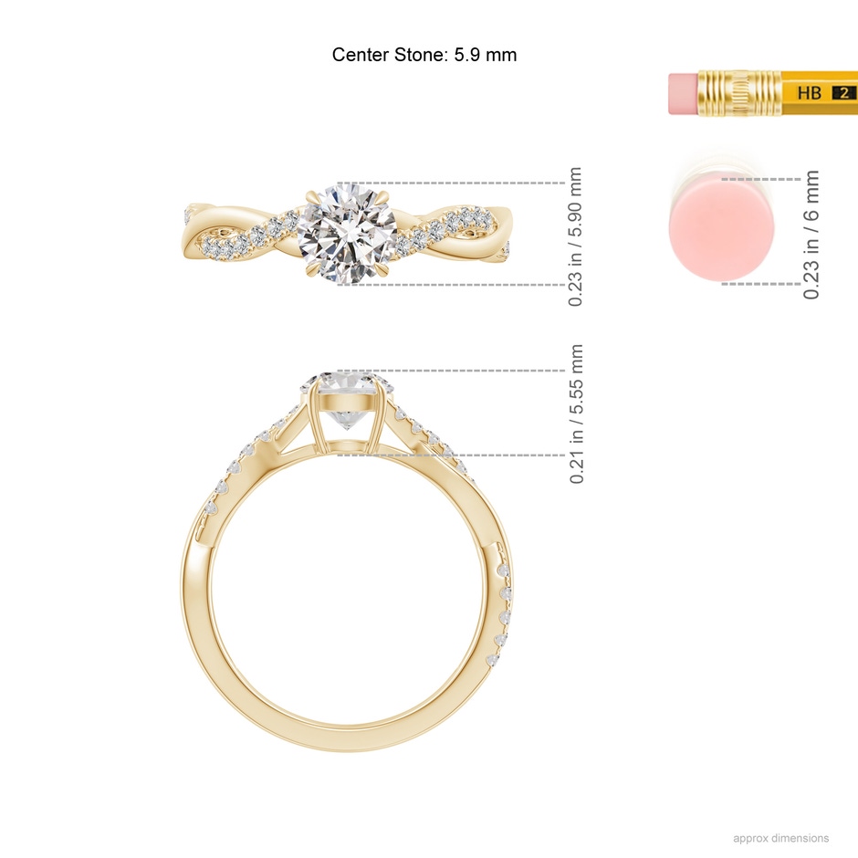 5.9mm IJI1I2 Classic Solitaire Diamond Twist Shank Engagement Ring in Yellow Gold ruler