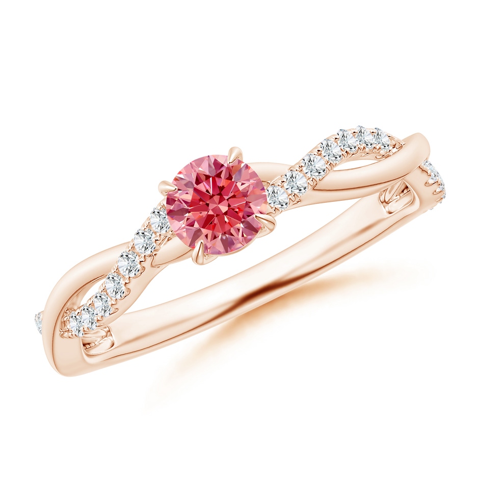 4.4mm AAAA Classic Solitaire Fancy Intense Pink Diamond Twist Shank Engagement Ring in Rose Gold 