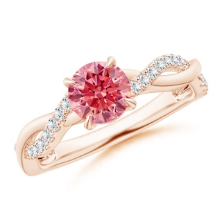 5.9mm AAAA Classic Solitaire Fancy Intense Pink Diamond Twist Shank Engagement Ring in Rose Gold