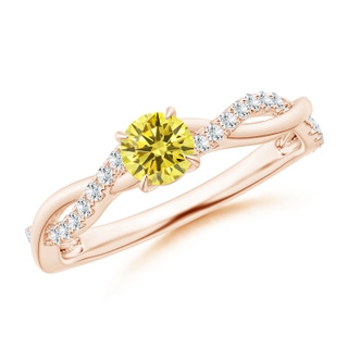 4.4mm AAAA Classic Solitaire Fancy Intense Yellow Diamond Twist Shank Engagement Ring in 18K Rose Gold