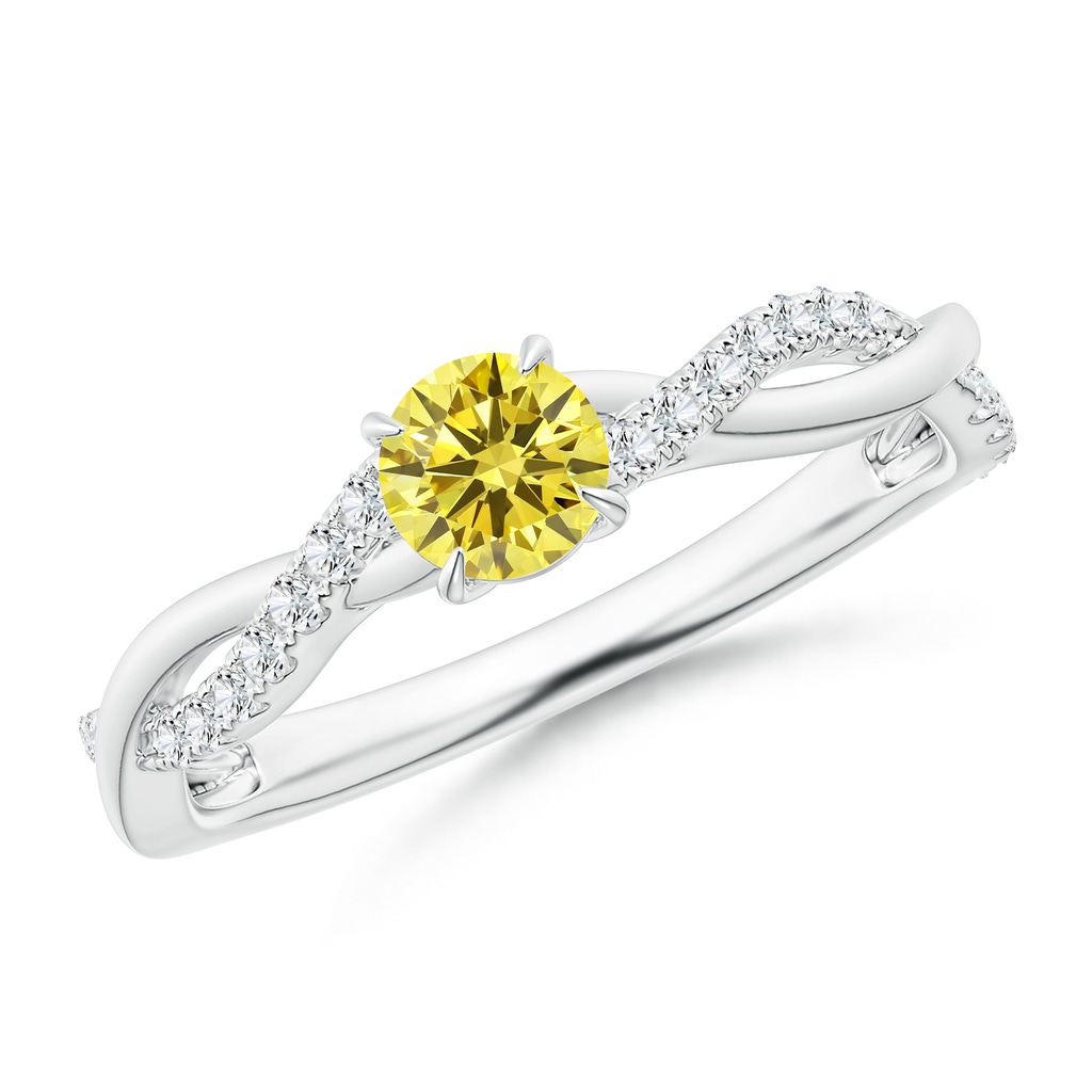 4.4mm AAAA Classic Solitaire Fancy Intense Yellow Diamond Twist Shank Engagement Ring in P950 Platinum