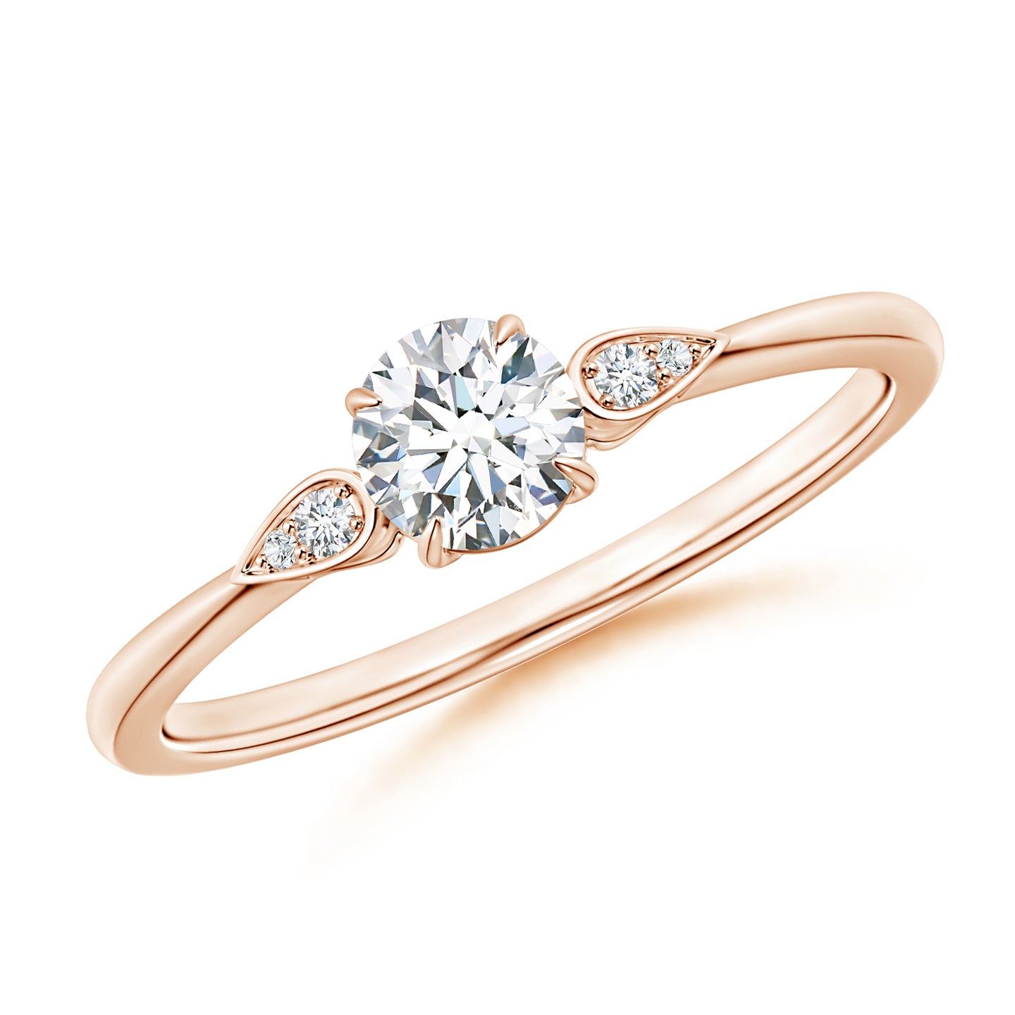 Round Natural Diamond Trilogy Engagement Ring with Pear Motifs