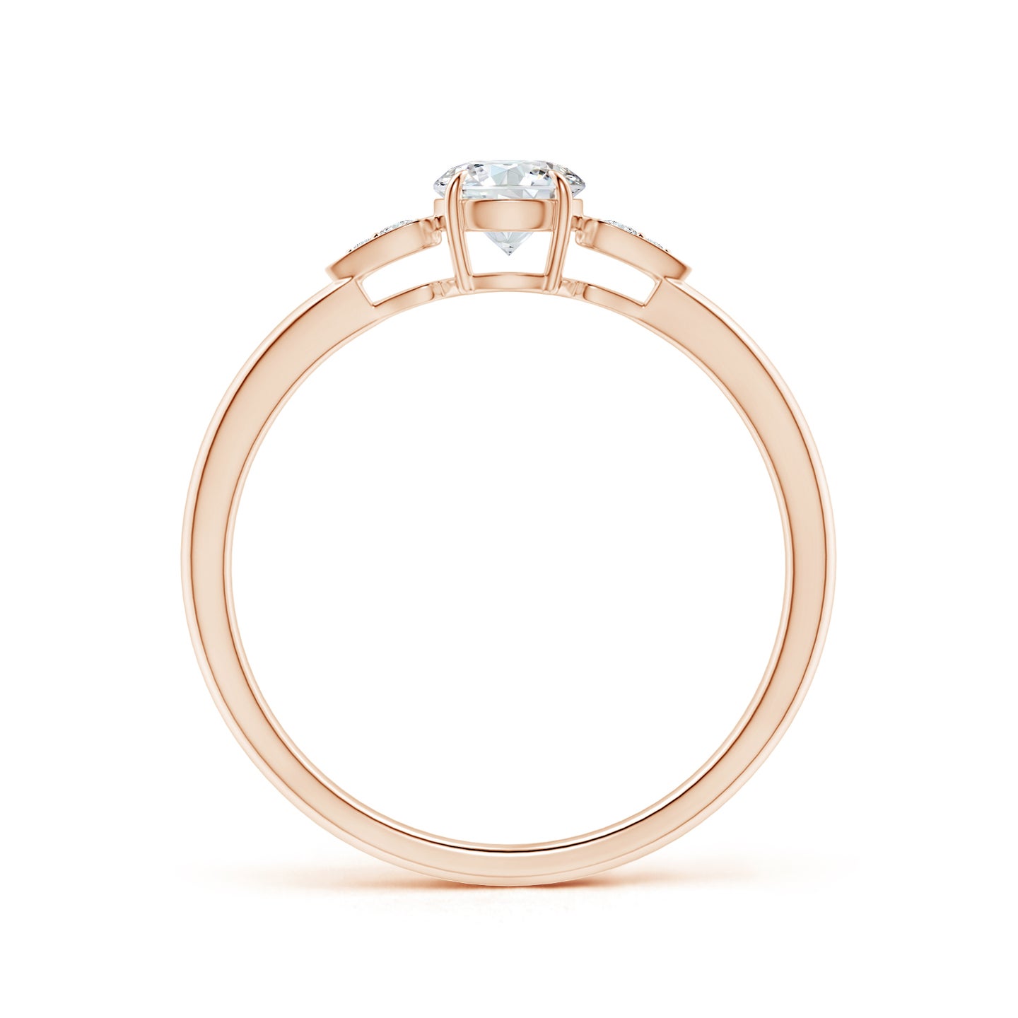 Round Natural Diamond Trilogy Engagement Ring with Pear Motifs