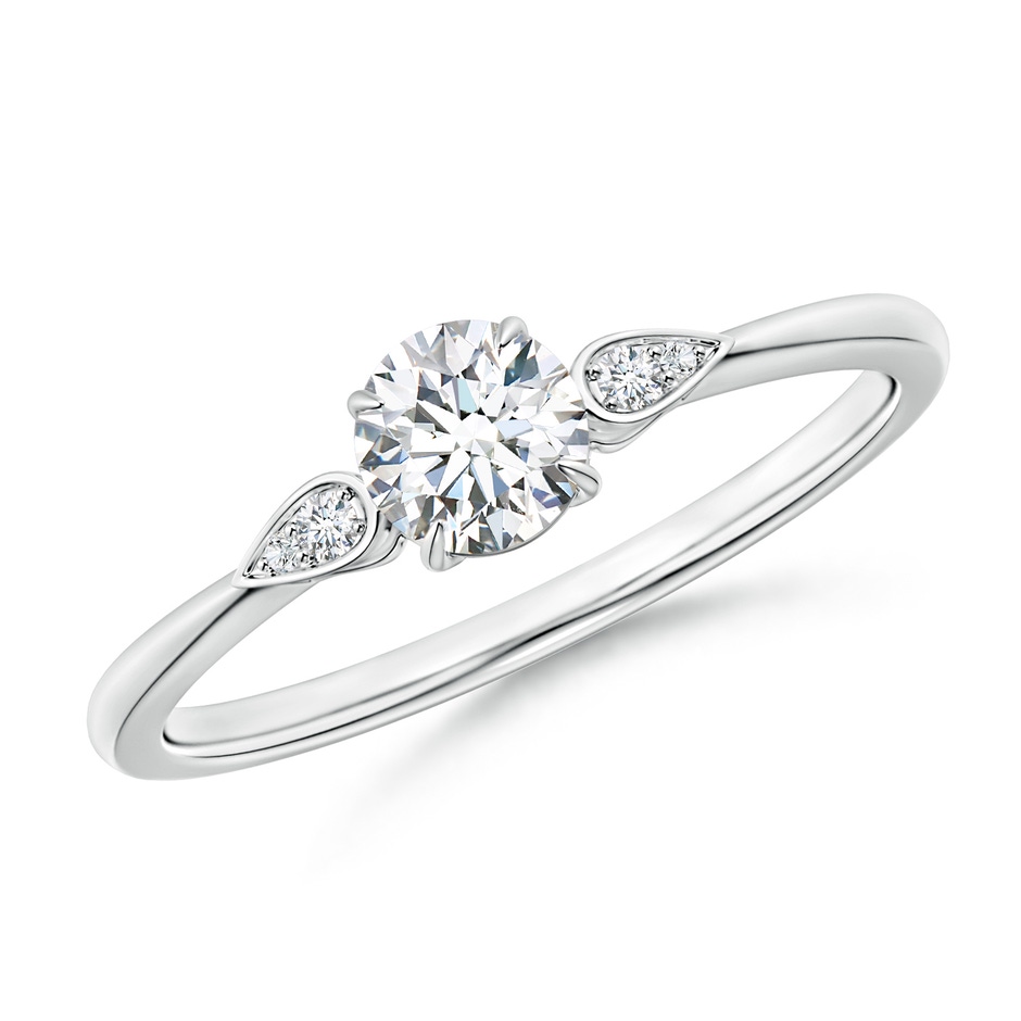 4.5mm GVS2 Round Diamond Trilogy Engagement Ring with Pear Motifs in White Gold 