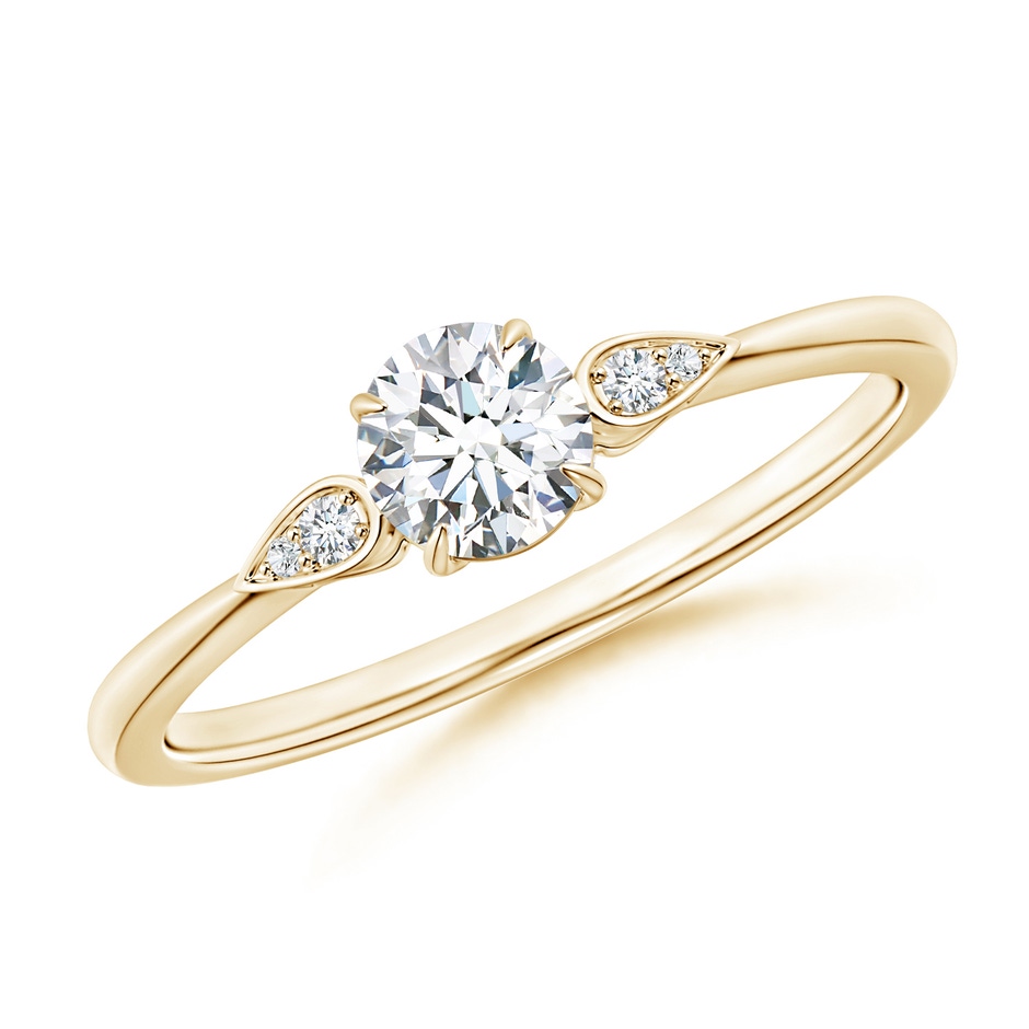 4.5mm GVS2 Round Diamond Trilogy Engagement Ring with Pear Motifs in Yellow Gold 