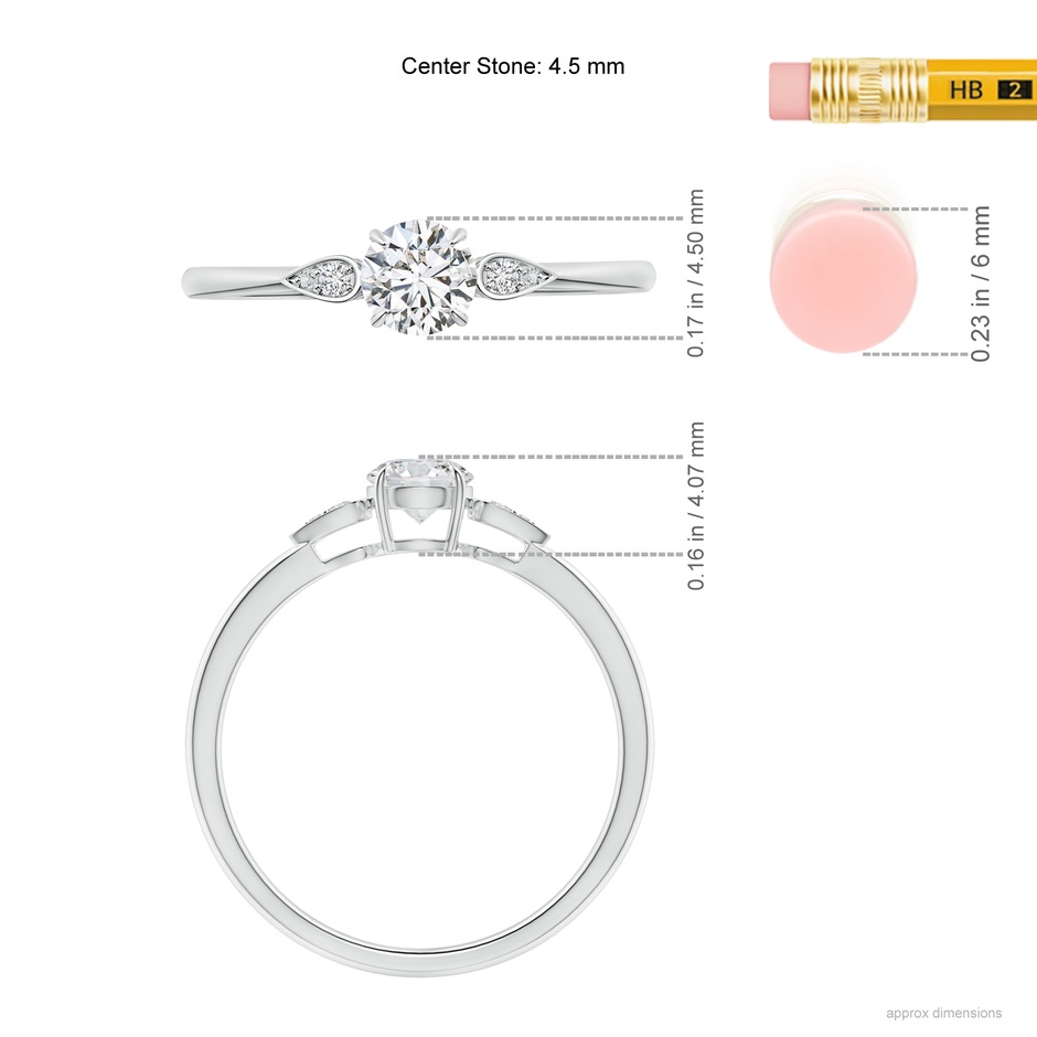 4.5mm HSI2 Round Diamond Trilogy Engagement Ring with Pear Motifs in White Gold ruler