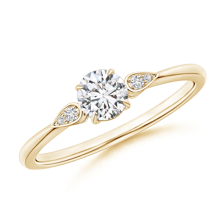 4.5mm HSI2 Round Diamond Trilogy Engagement Ring with Pear Motifs in Yellow Gold 
