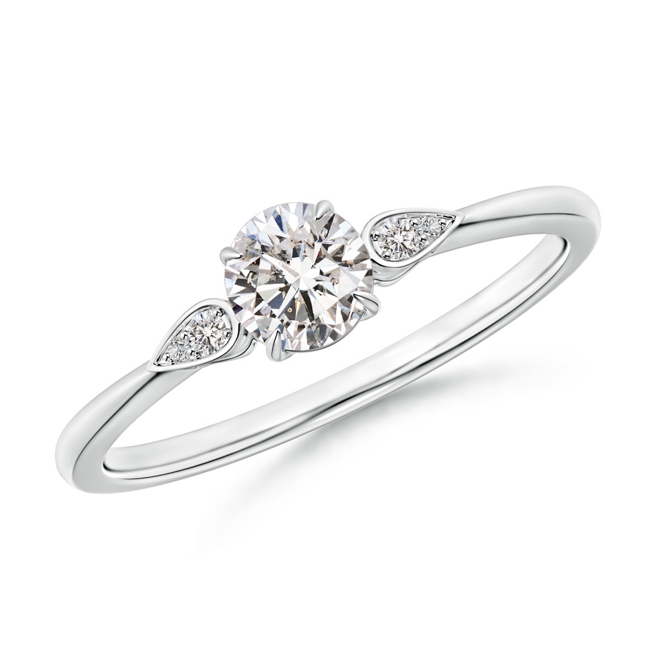 4.5mm IJI1I2 Round Diamond Trilogy Engagement Ring with Pear Motifs in White Gold 