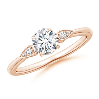 5.2mm GVS2 Round Diamond Trilogy Engagement Ring with Pear Motifs in Rose Gold