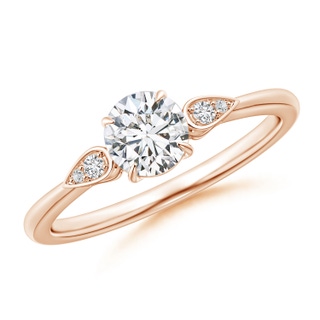 5.2mm HSI2 Round Diamond Trilogy Engagement Ring with Pear Motifs in Rose Gold