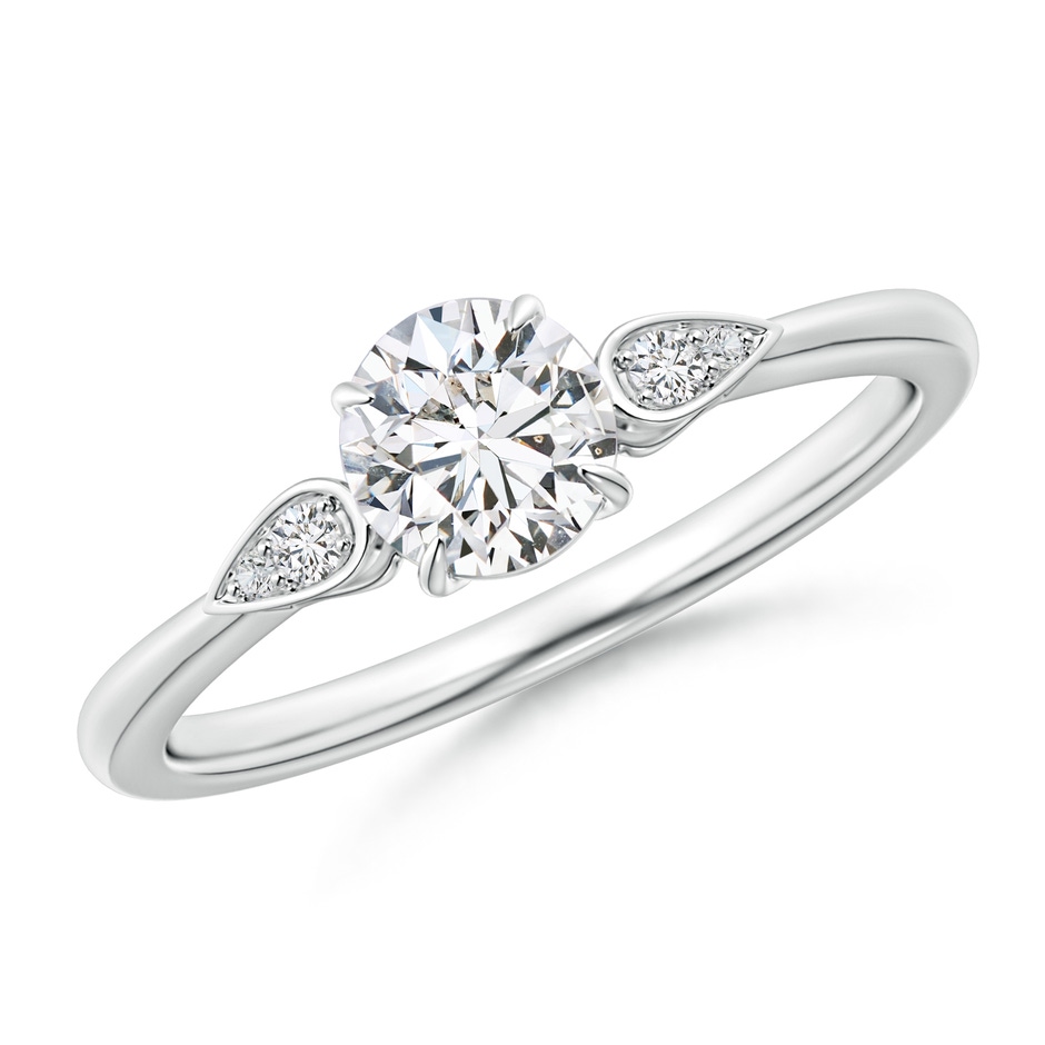 5.2mm HSI2 Round Diamond Trilogy Engagement Ring with Pear Motifs in White Gold 