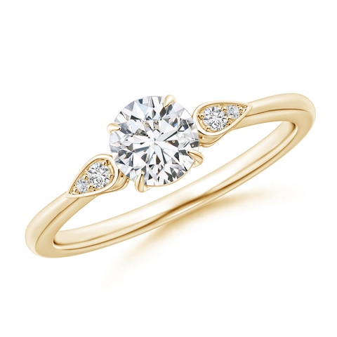 5.2mm HSI2 Round Diamond Trilogy Engagement Ring with Pear Motifs in Yellow Gold