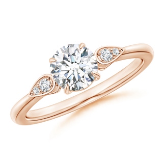 6mm GVS2 Round Diamond Trilogy Engagement Ring with Pear Motifs in Rose Gold