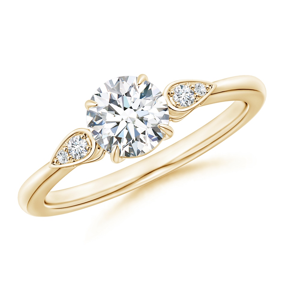 6mm GVS2 Round Diamond Trilogy Engagement Ring with Pear Motifs in Yellow Gold 