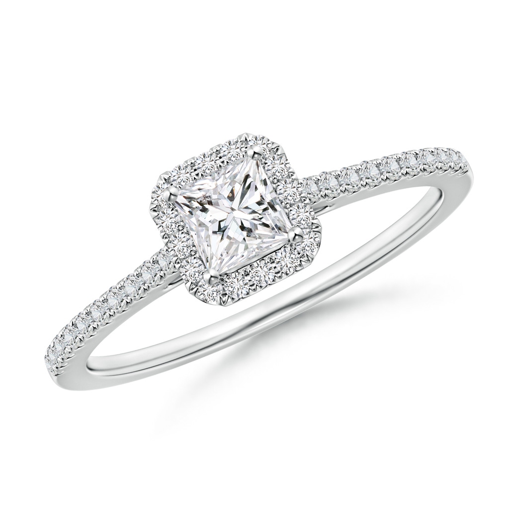 3.8mm HSI2 Prong-Set Princess-Cut Diamond Halo Engagement Ring in White Gold