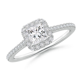 4.5mm HSI2 Prong-Set Princess-Cut Diamond Halo Engagement Ring in White Gold