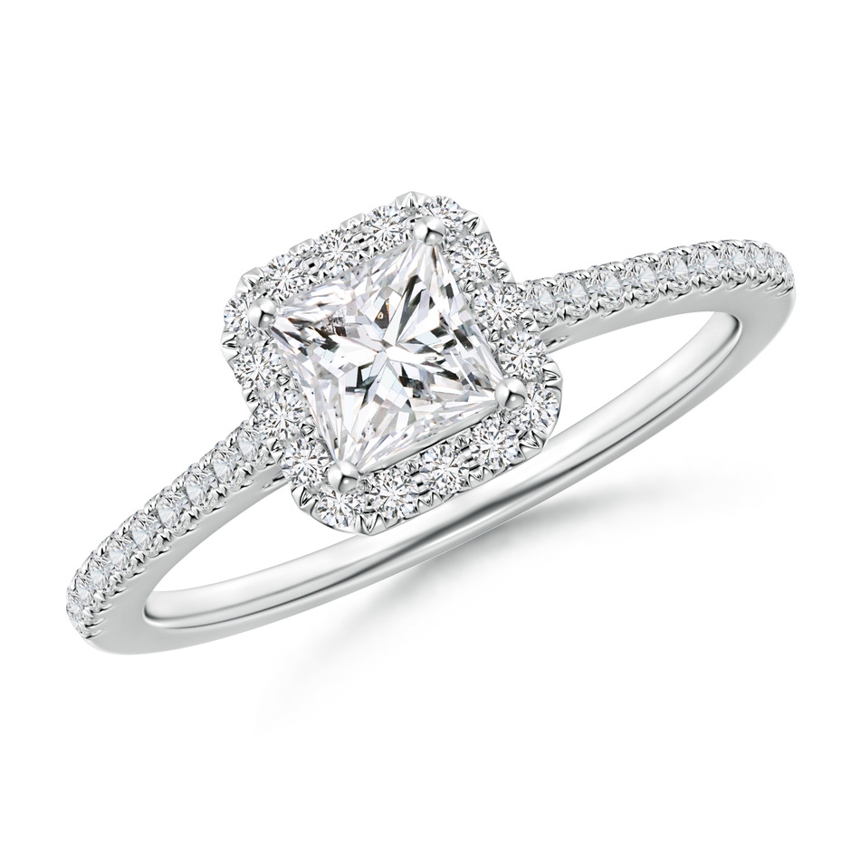 4.5mm HSI2 Prong-Set Princess-Cut Diamond Halo Engagement Ring in White Gold 