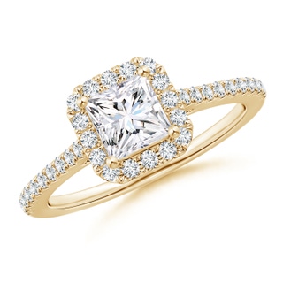 5mm GVS2 Prong-Set Princess-Cut Diamond Halo Engagement Ring in Yellow Gold