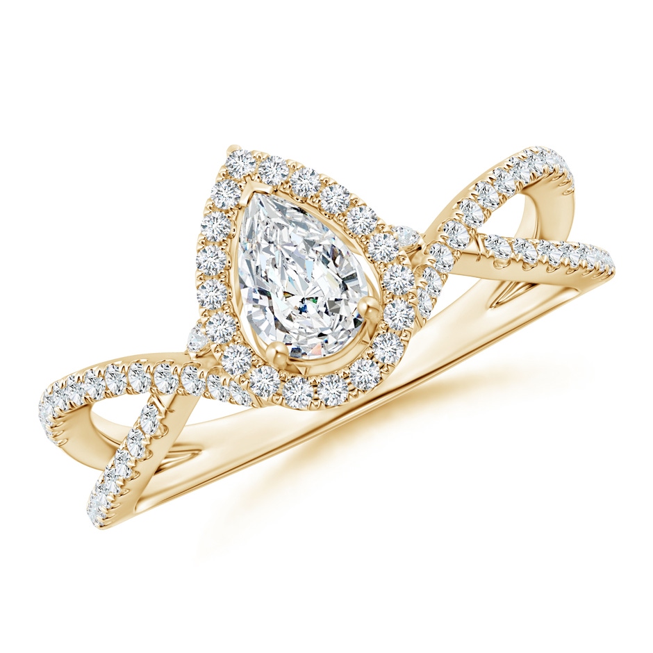 6x4mm GVS2 Criss-Cross Pear-Shaped Diamond Halo Engagement Ring in Yellow Gold 