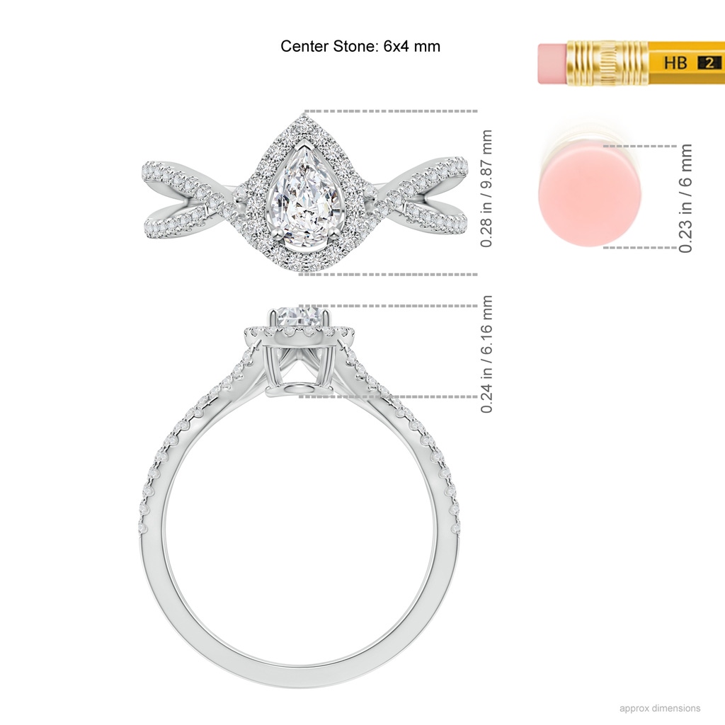 6x4mm HSI2 Criss-Cross Pear-Shaped Diamond Halo Engagement Ring in White Gold Ruler