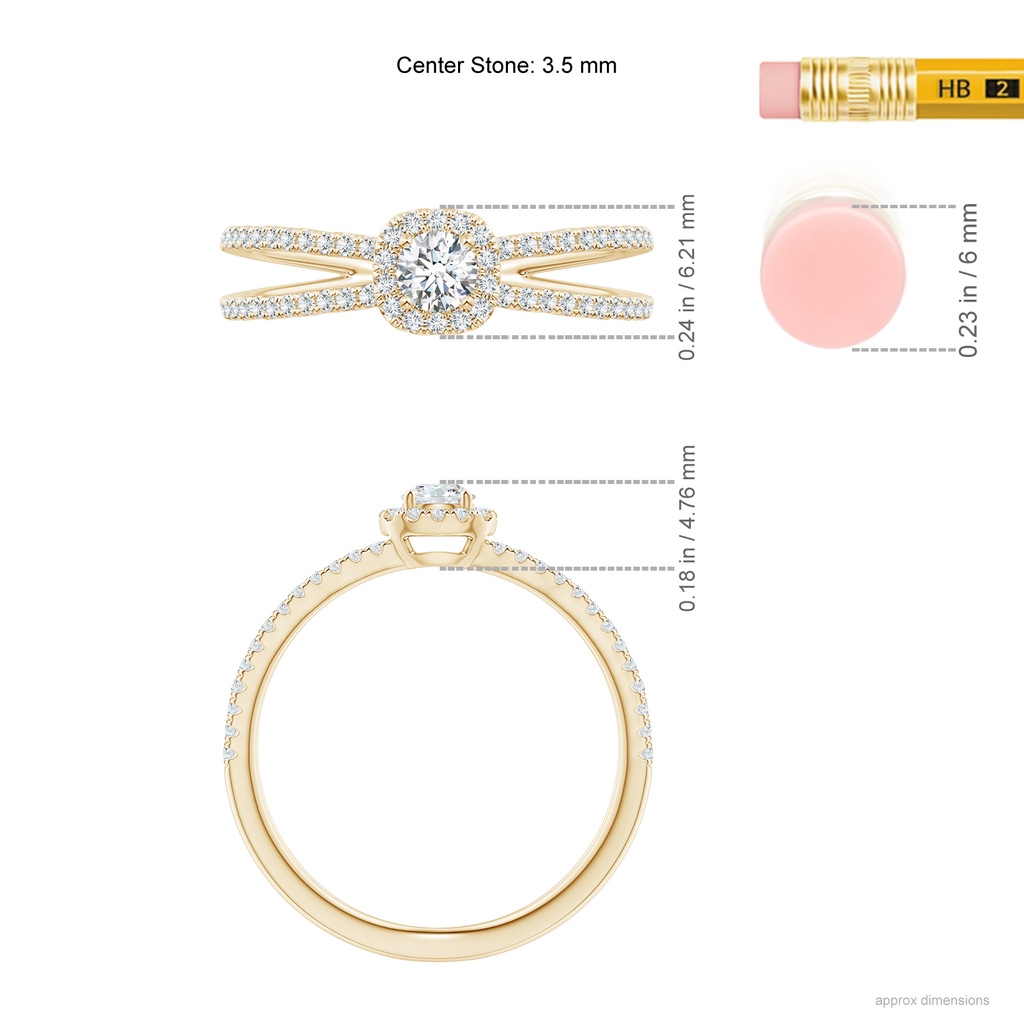 3.5mm GVS2 Pavé-Set Halo Diamond Criss-Cross Engagement Ring in Yellow Gold Ruler