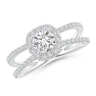 5.1mm HSI2 Pavé-Set Halo Diamond Criss-Cross Engagement Ring in White Gold