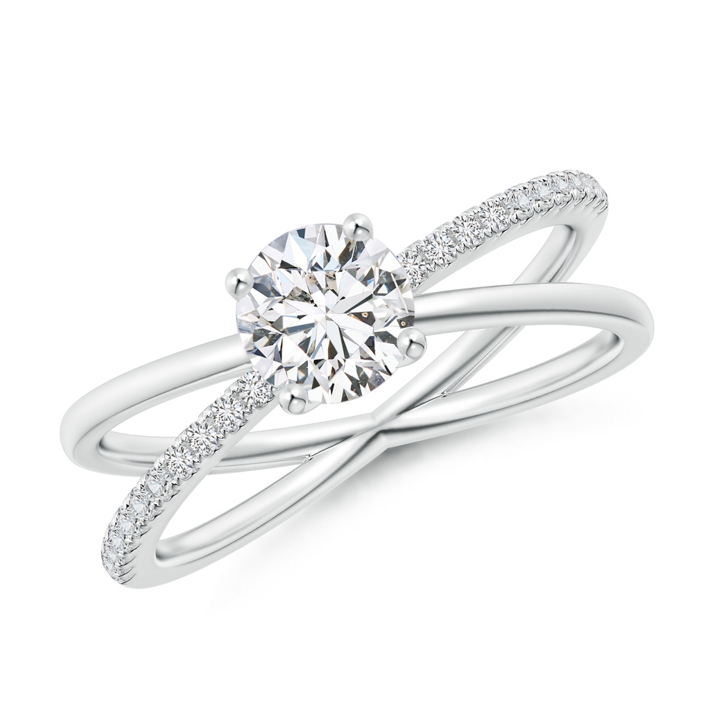 5.5mm HSI2 Solitaire Round Diamond Criss-Cross Engagement Ring in White Gold 