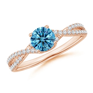 5.5mm AAAA Twist Shank Solitaire Round Fancy Intense Blue Diamond Engagement Ring in 18K Rose Gold