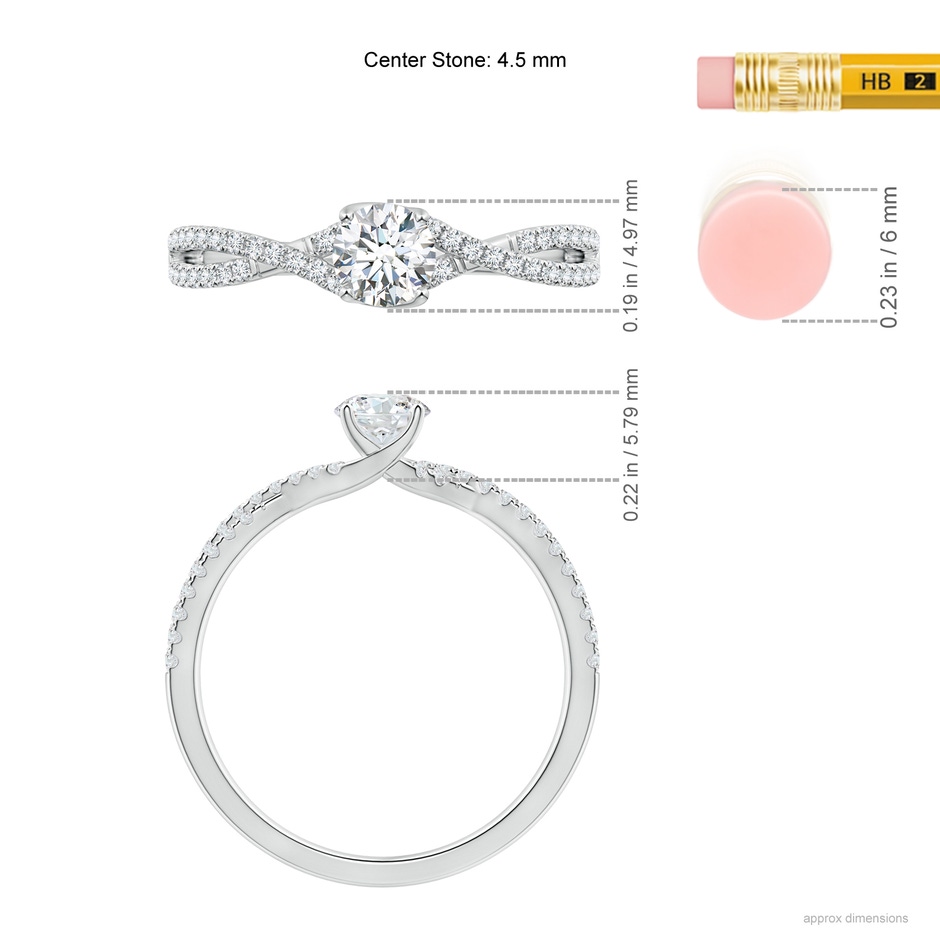 4.5mm GVS2 Twist Shank Solitaire Round Diamond Engagement Ring in White Gold ruler