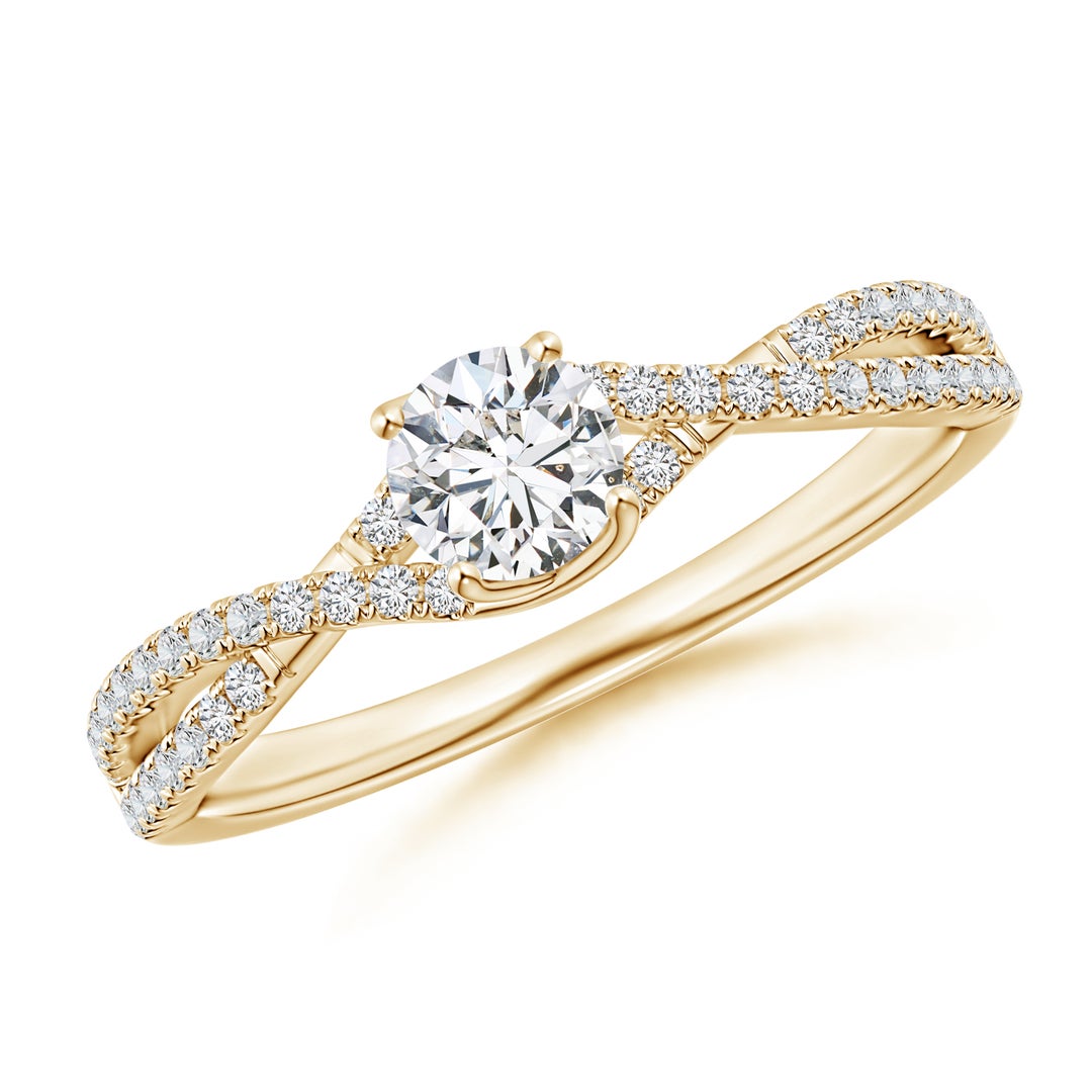 4.5mm HSI2 Twist Shank Solitaire Round Diamond Engagement Ring in Yellow Gold
