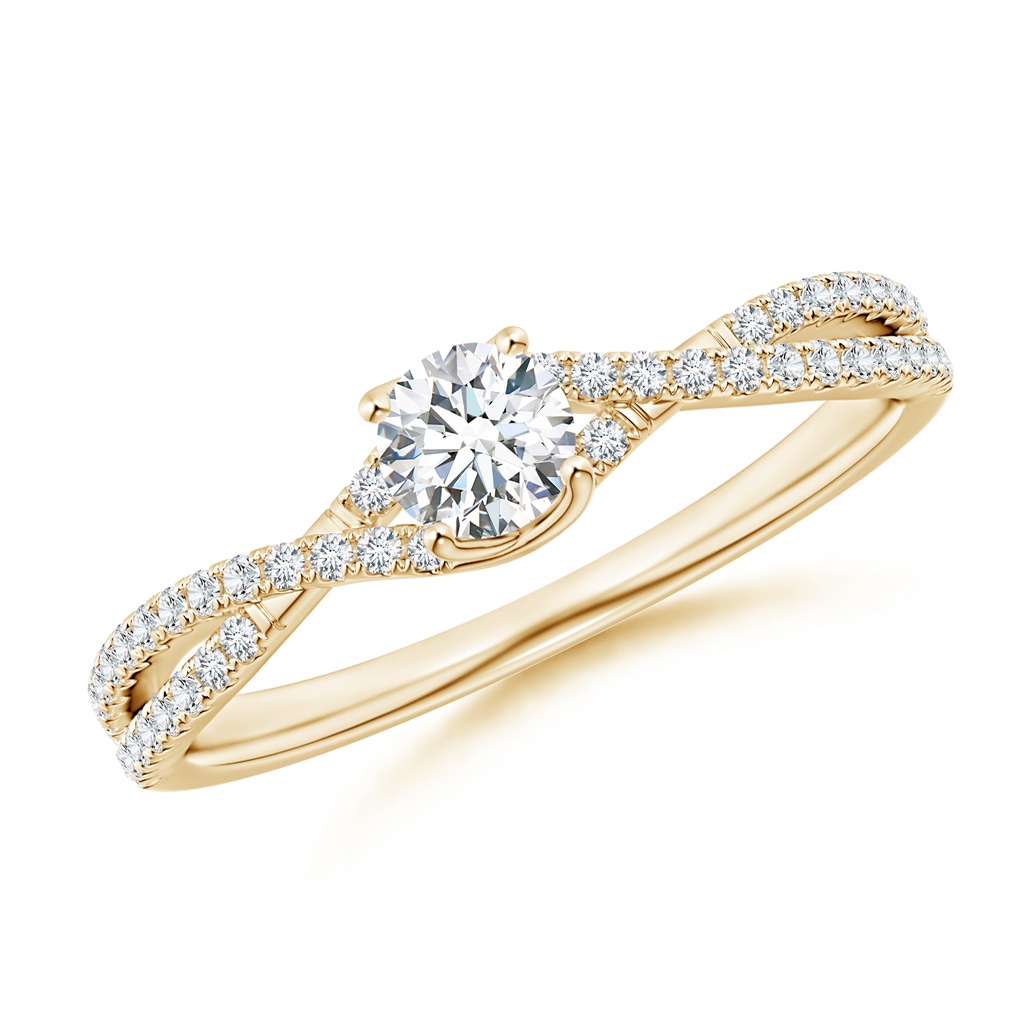 4mm GVS2 Twist Shank Solitaire Round Diamond Engagement Ring in Yellow Gold