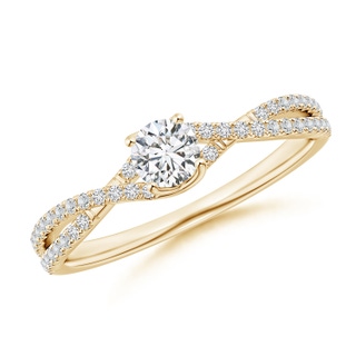 4mm HSI2 Twist Shank Solitaire Round Diamond Engagement Ring in Yellow Gold