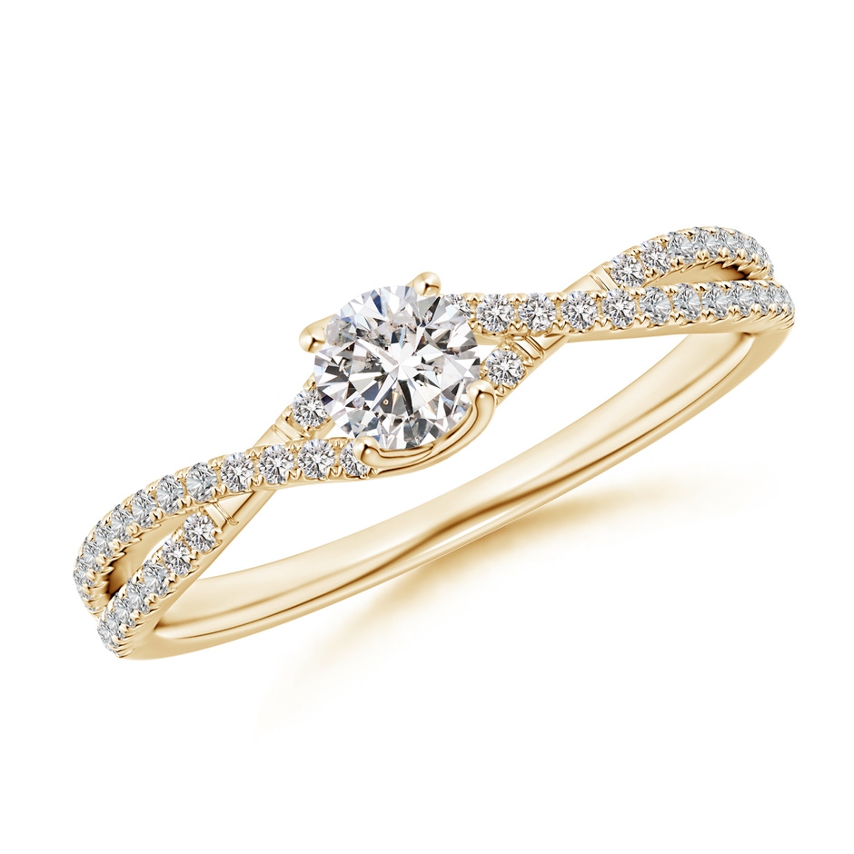 4mm IJI1I2 Twist Shank Solitaire Round Diamond Engagement Ring in Yellow Gold 
