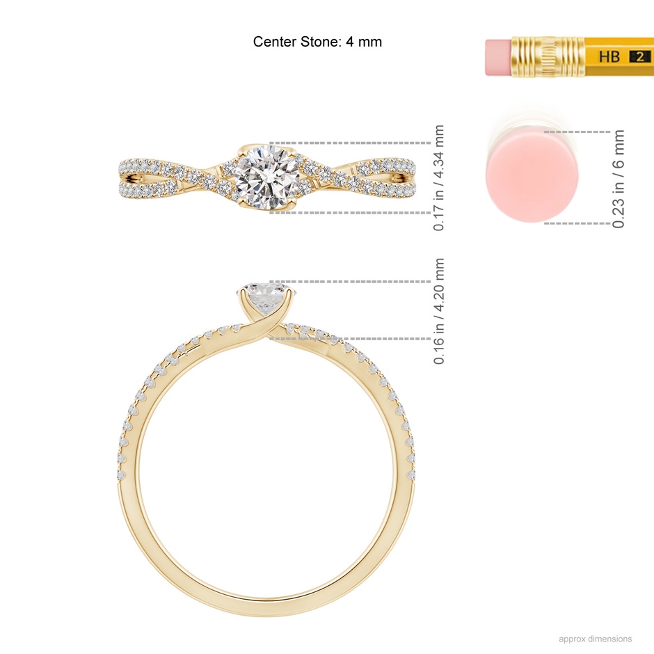 4mm IJI1I2 Twist Shank Solitaire Round Diamond Engagement Ring in Yellow Gold ruler