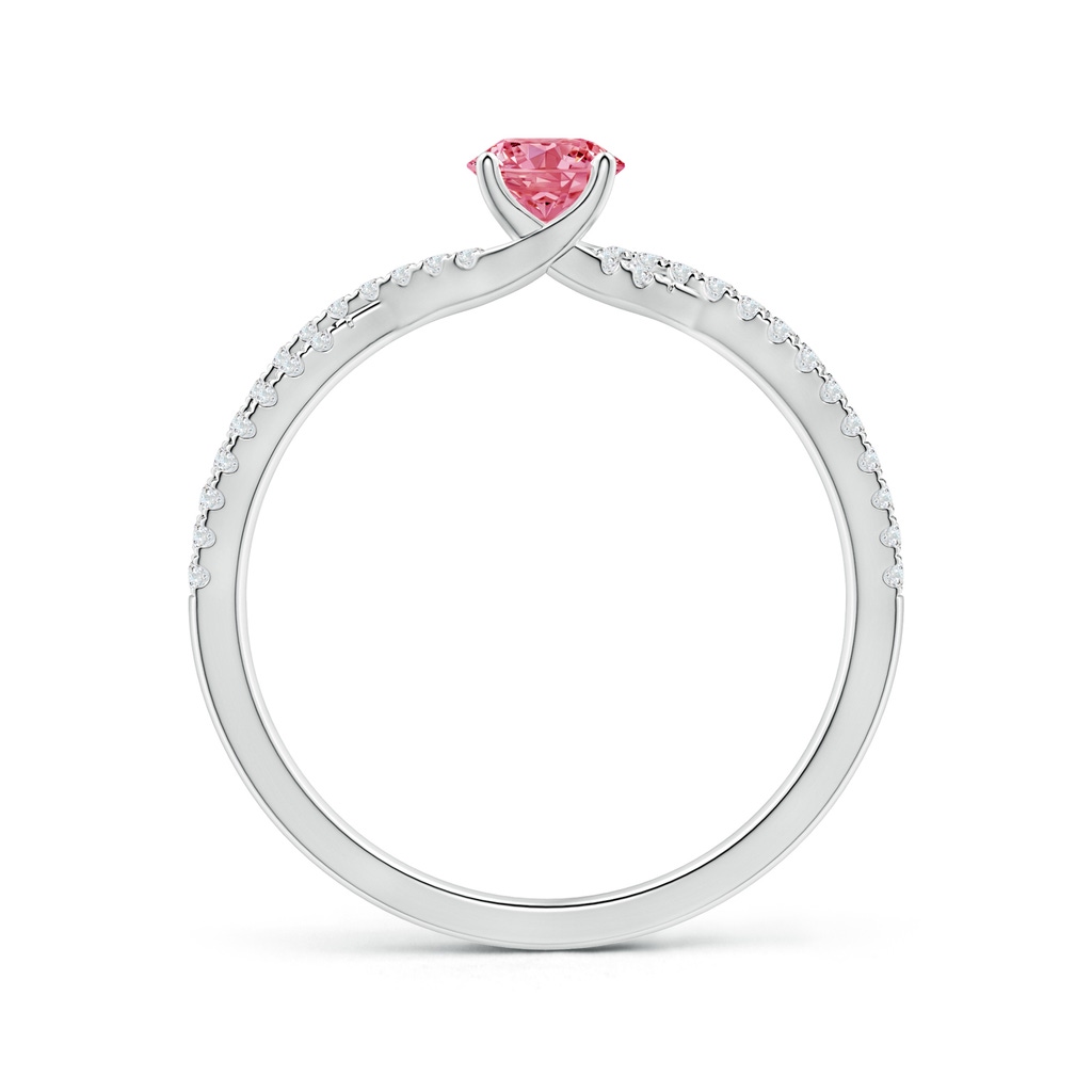 4.5mm AAAA Twist Shank Solitaire Round Fancy Intense Pink Diamond Engagement Ring in White Gold - side 199