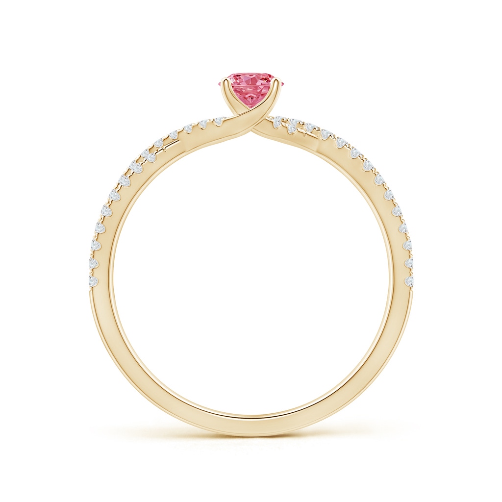4mm AAAA Twist Shank Solitaire Round Fancy Intense Pink Diamond Engagement Ring in Yellow Gold - side 199