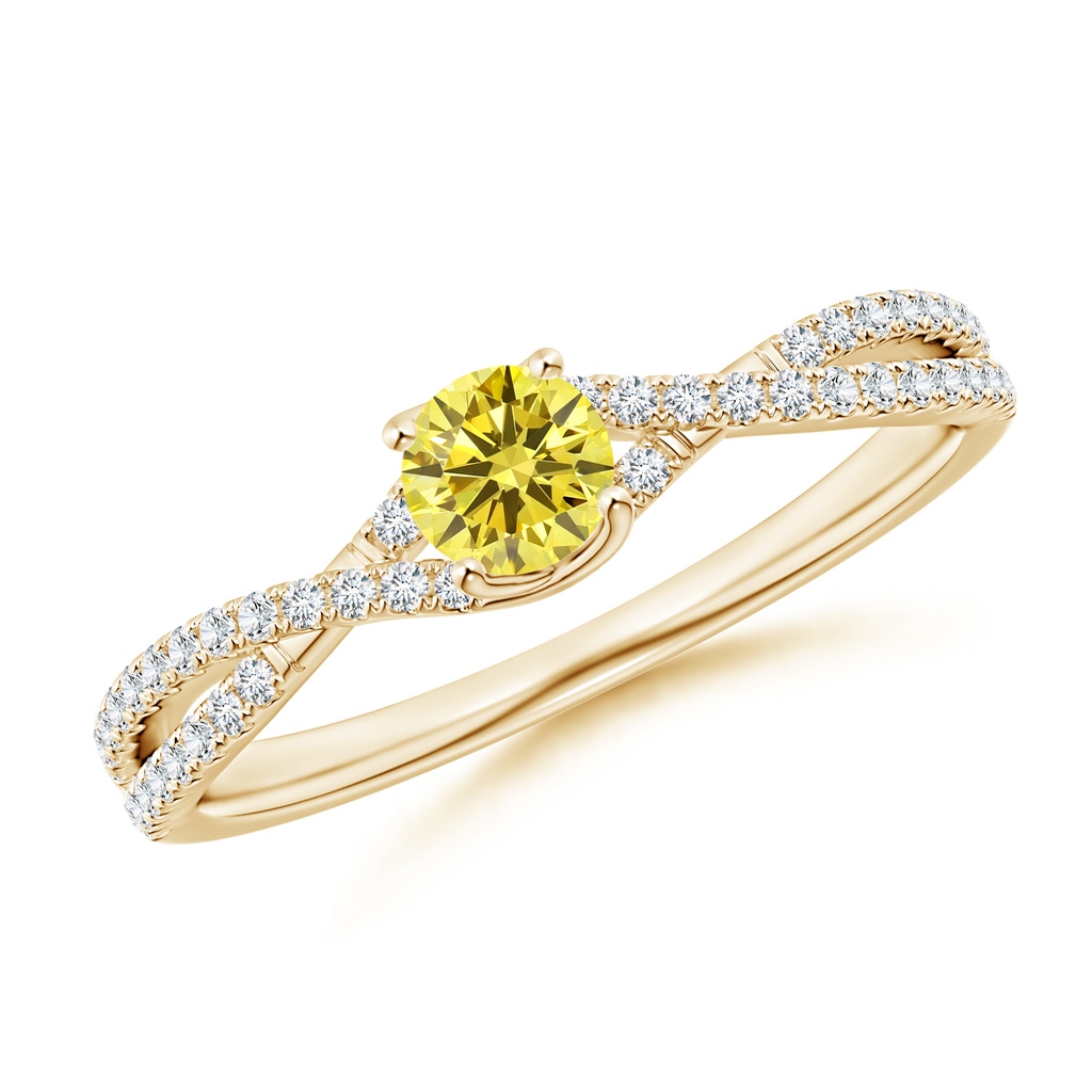 4mm AAAA Twist Shank Solitaire Round Fancy Intense Yellow Diamond Engagement Ring in Yellow Gold