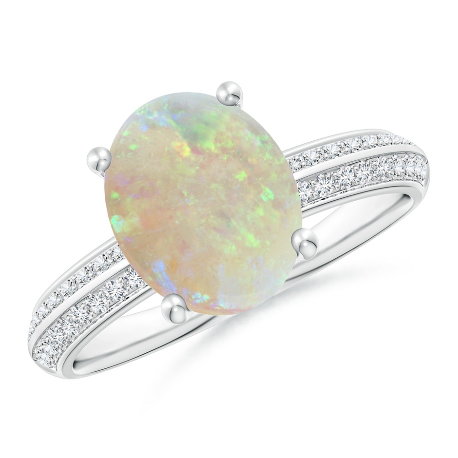 10x8mm AAA Classic Oval Opal Knife Edge Ring in White Gold 