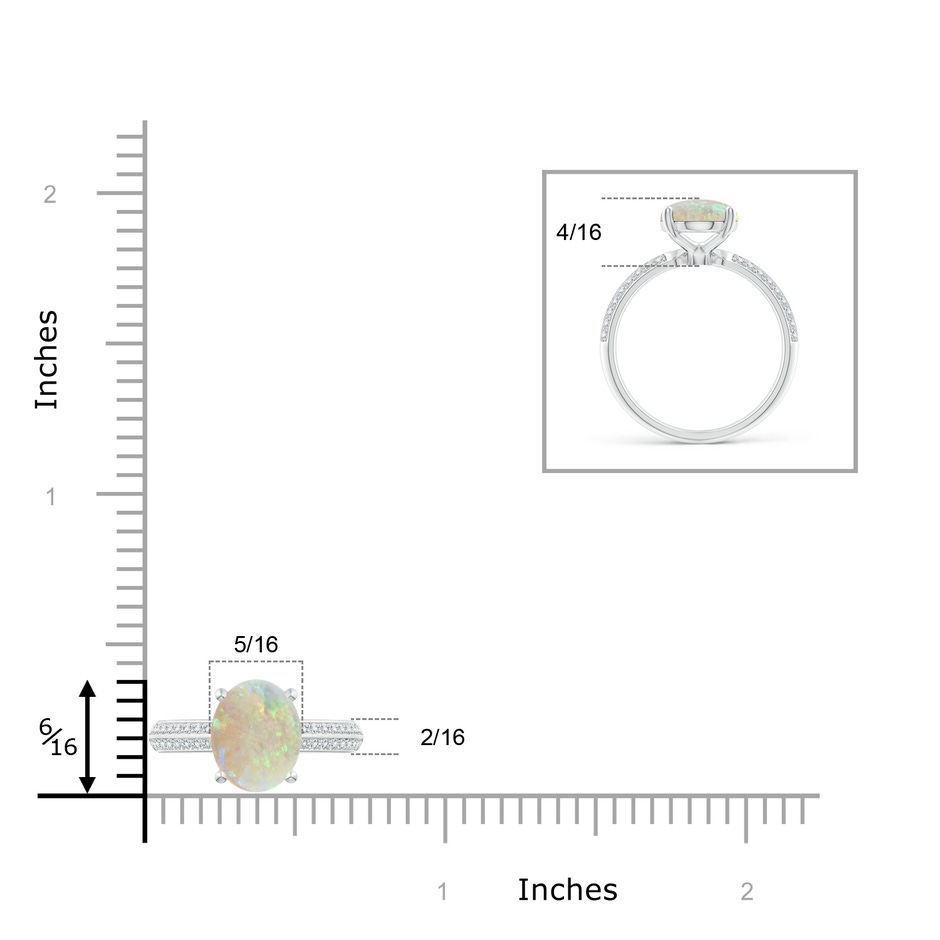 10x8mm AAA Classic Oval Opal Knife Edge Ring in White Gold ruler