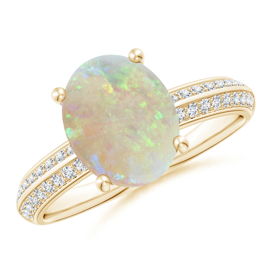 10x8mm AAA Classic Oval Opal Knife Edge Ring in Yellow Gold 