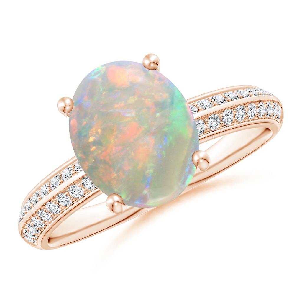 10x8mm AAAA Classic Oval Opal Knife Edge Ring in Rose Gold