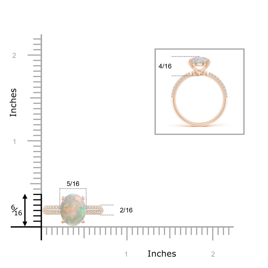 10x8mm AAAA Classic Oval Opal Knife Edge Ring in Rose Gold ruler