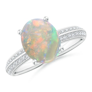 10x8mm AAAA Classic Oval Opal Knife Edge Ring in White Gold
