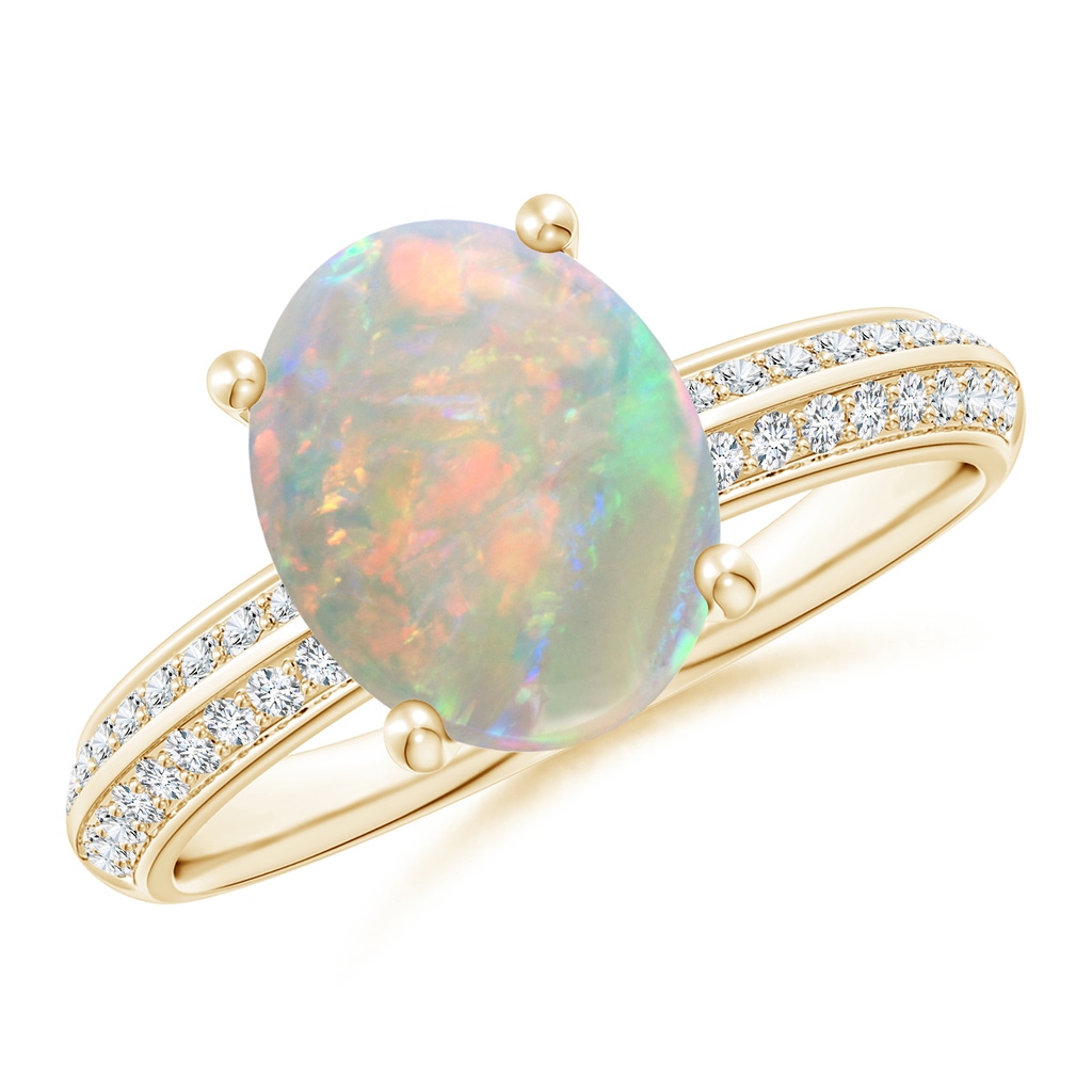 10x8mm AAAA Classic Oval Opal Knife Edge Ring in Yellow Gold