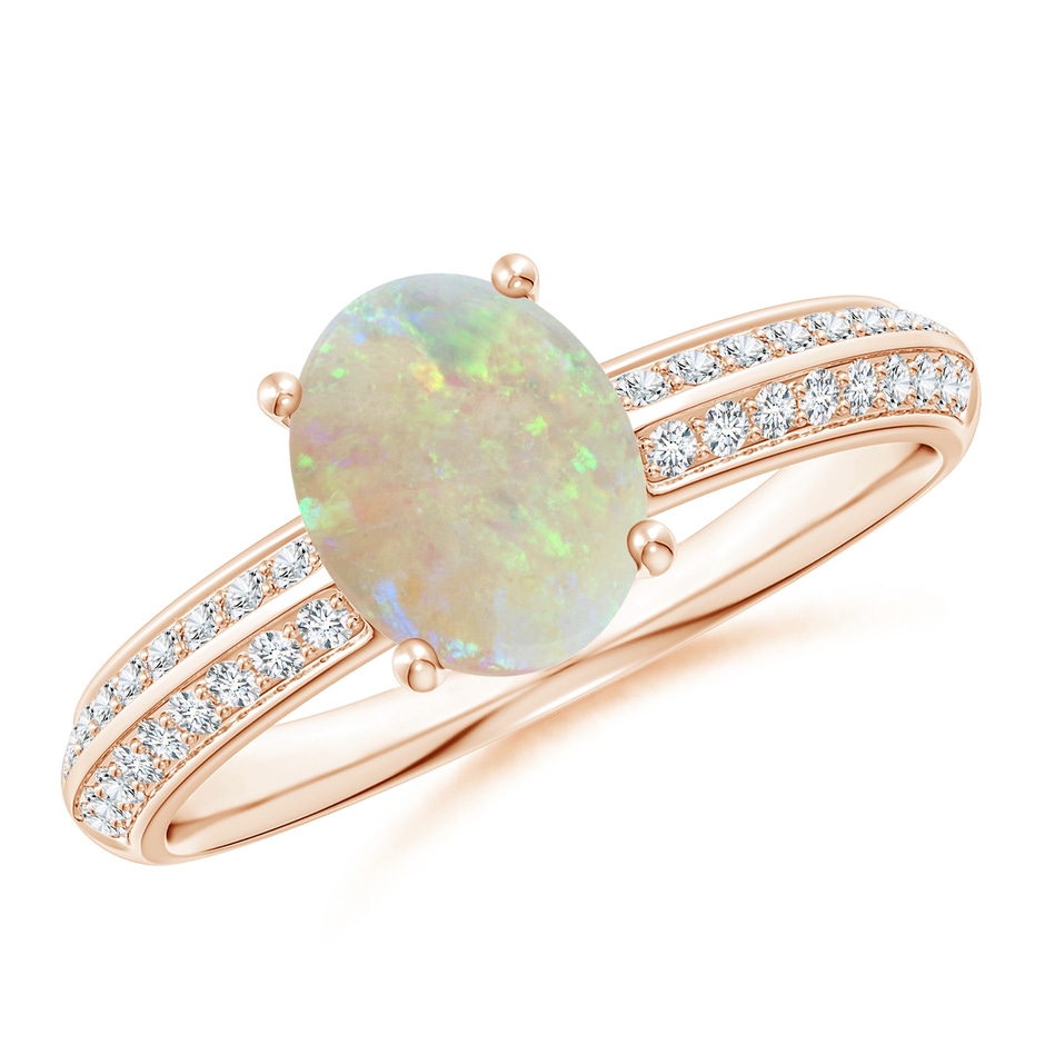8x6mm AAA Classic Oval Opal Knife Edge Ring in Rose Gold 