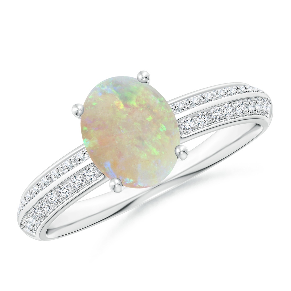 8x6mm AAA Classic Oval Opal Knife Edge Ring in White Gold 