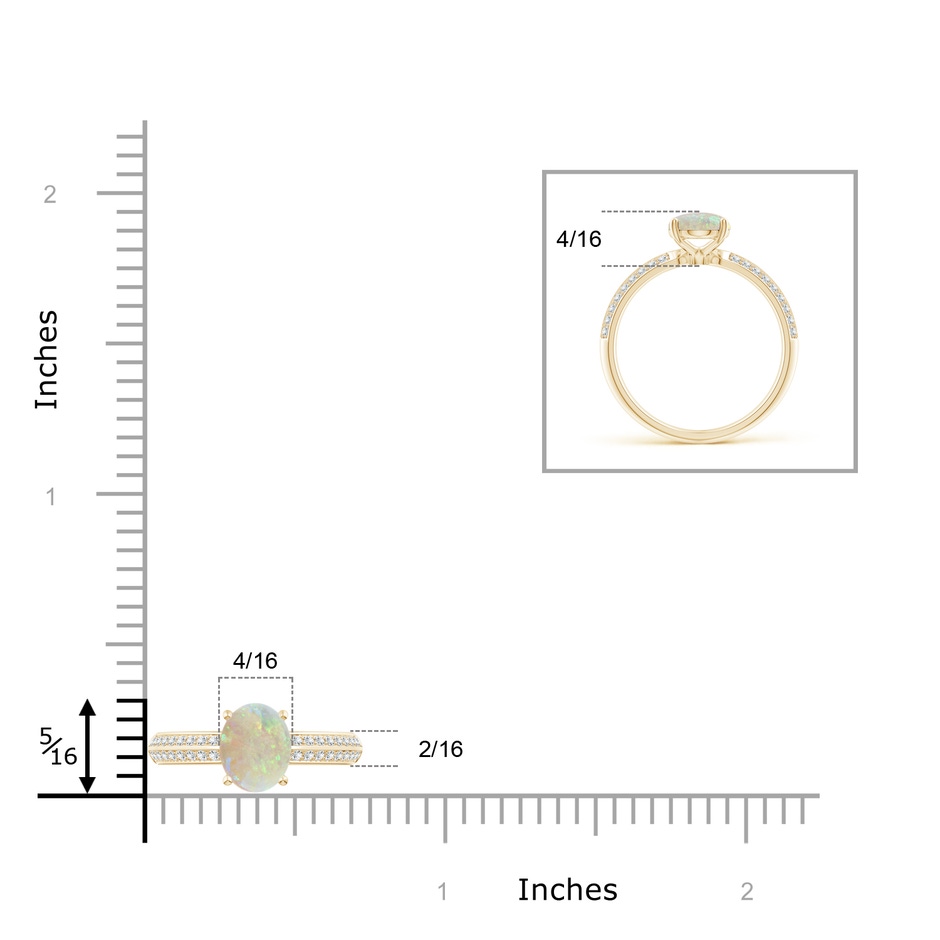 8x6mm AAA Classic Oval Opal Knife Edge Ring in Yellow Gold ruler
