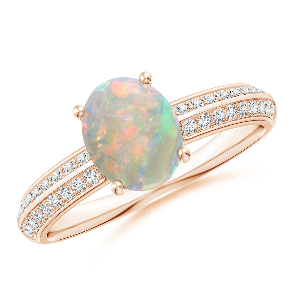 8x6mm AAAA Classic Oval Opal Knife Edge Ring in Rose Gold 