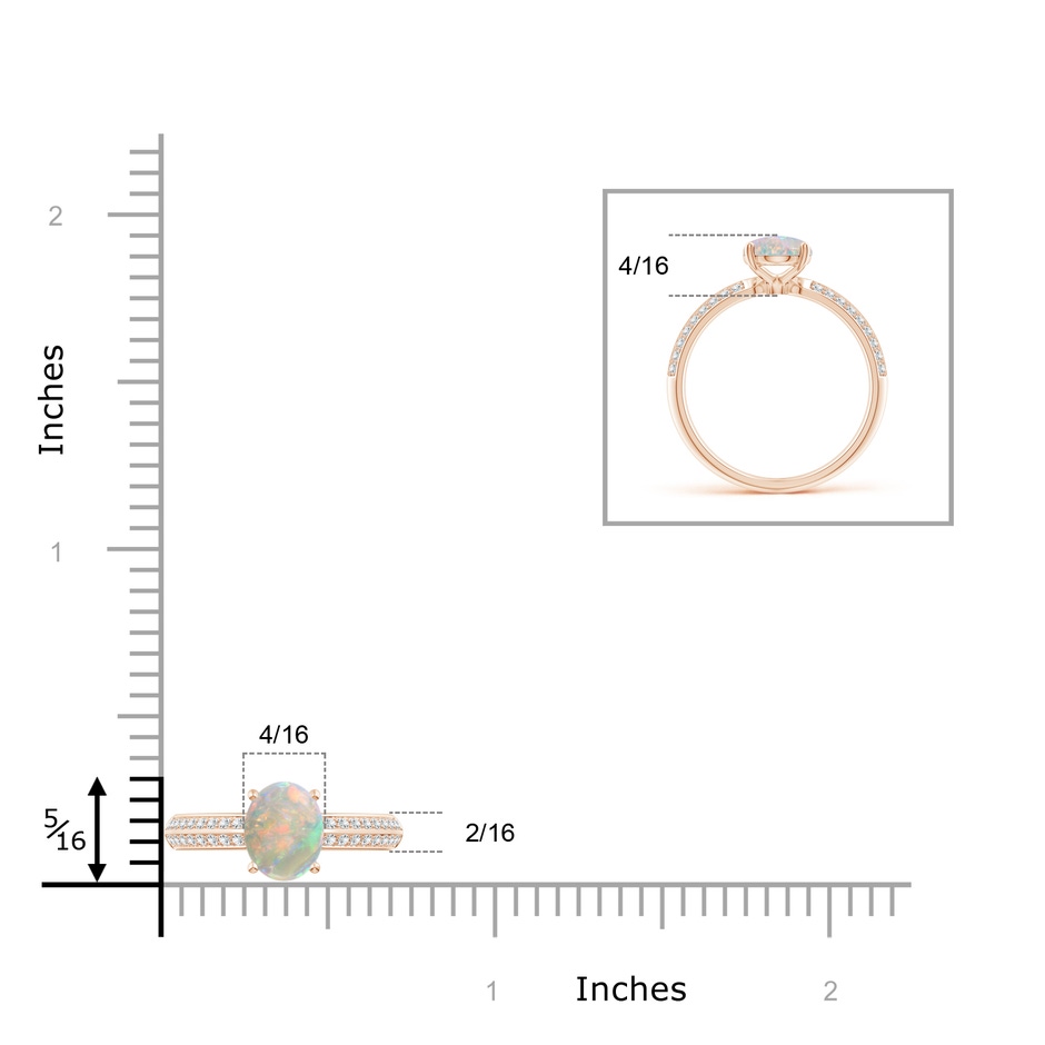 8x6mm AAAA Classic Oval Opal Knife Edge Ring in Rose Gold ruler