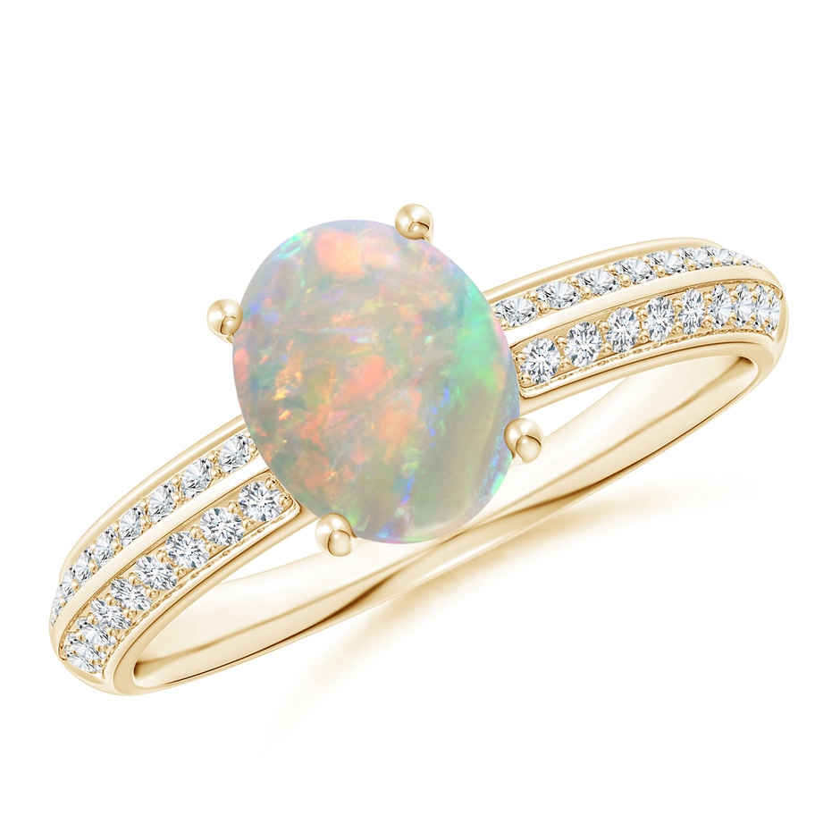 8x6mm AAAA Classic Oval Opal Knife Edge Ring in Yellow Gold 